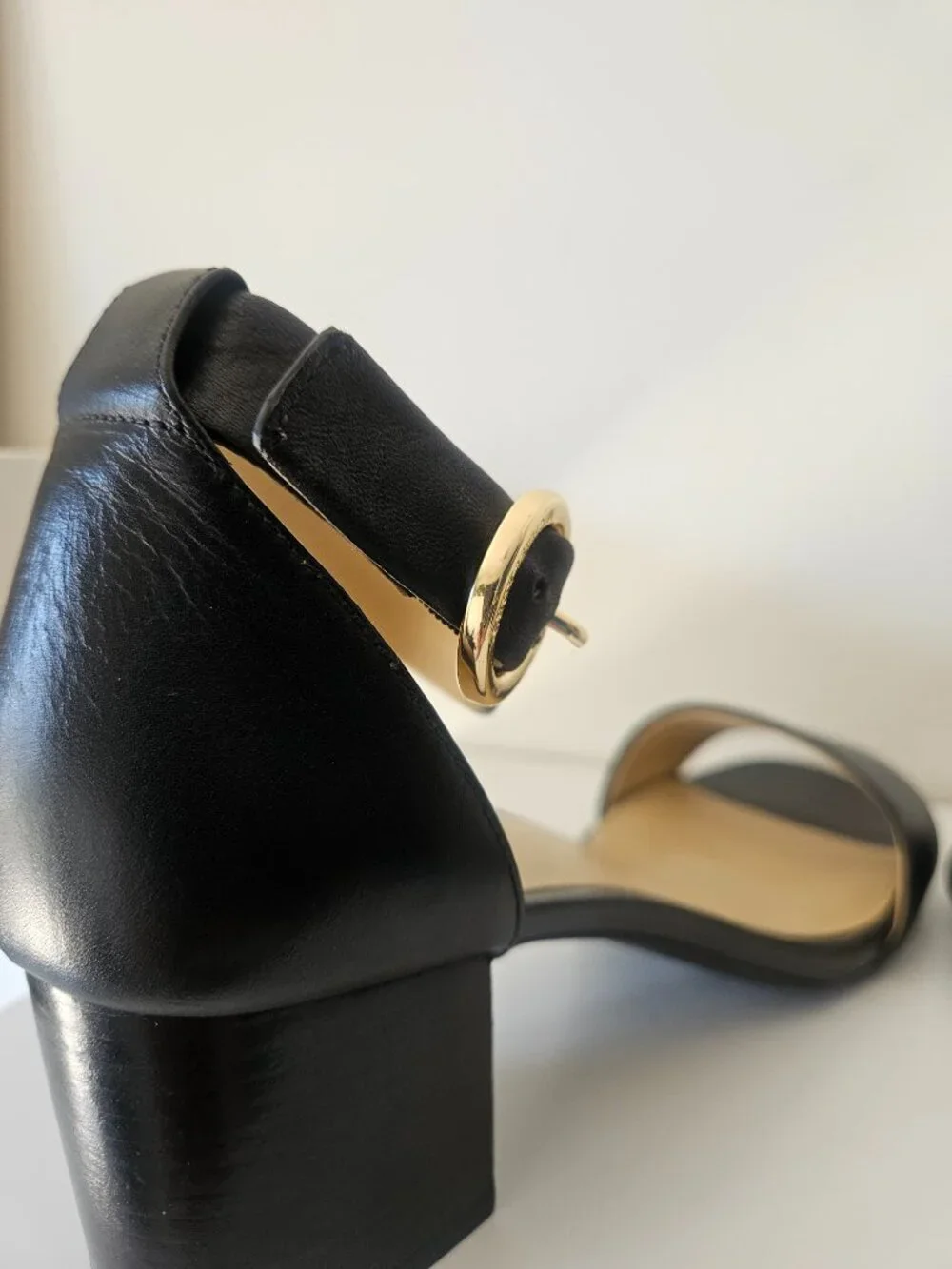 Michael Kors Black Leather Block Heel Ankle Strap Sandals, Size 7.5